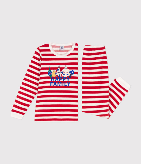 Pijama infantil de terciopelo a rayas rojo AURORA/ MARSHMALLOW