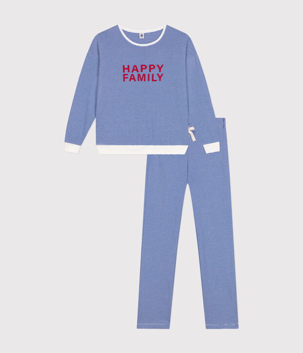 Pijama de algod&oacute;n a rayas para mujer azul/blanco
