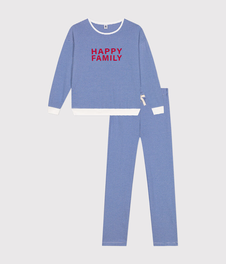 Pijama de algod&oacute;n a rayas para mujer azul/blanco