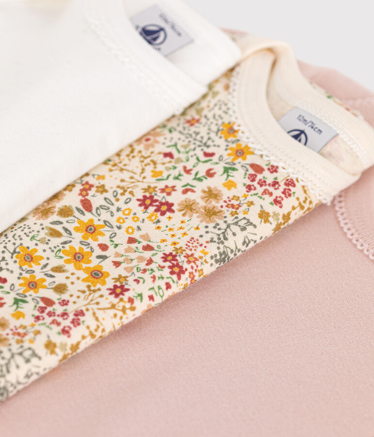 Juego de 5 bodis de algod&oacute;n de manga larga con flores para beb&eacute; multicolor