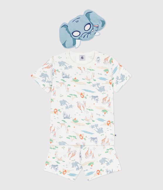 Pijama corto tipo disfraz infantil de algodón con estampado de la sabana blanco MARSHMALLOW/blanco MULTICO