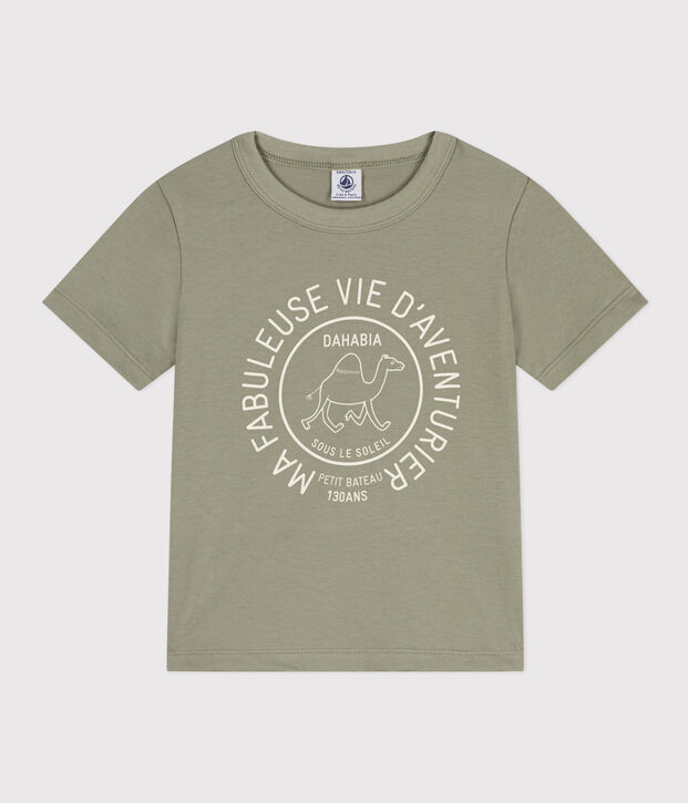 Camiseta de algod&oacute;n de manga corta para ni&ntilde;o verde/crudo