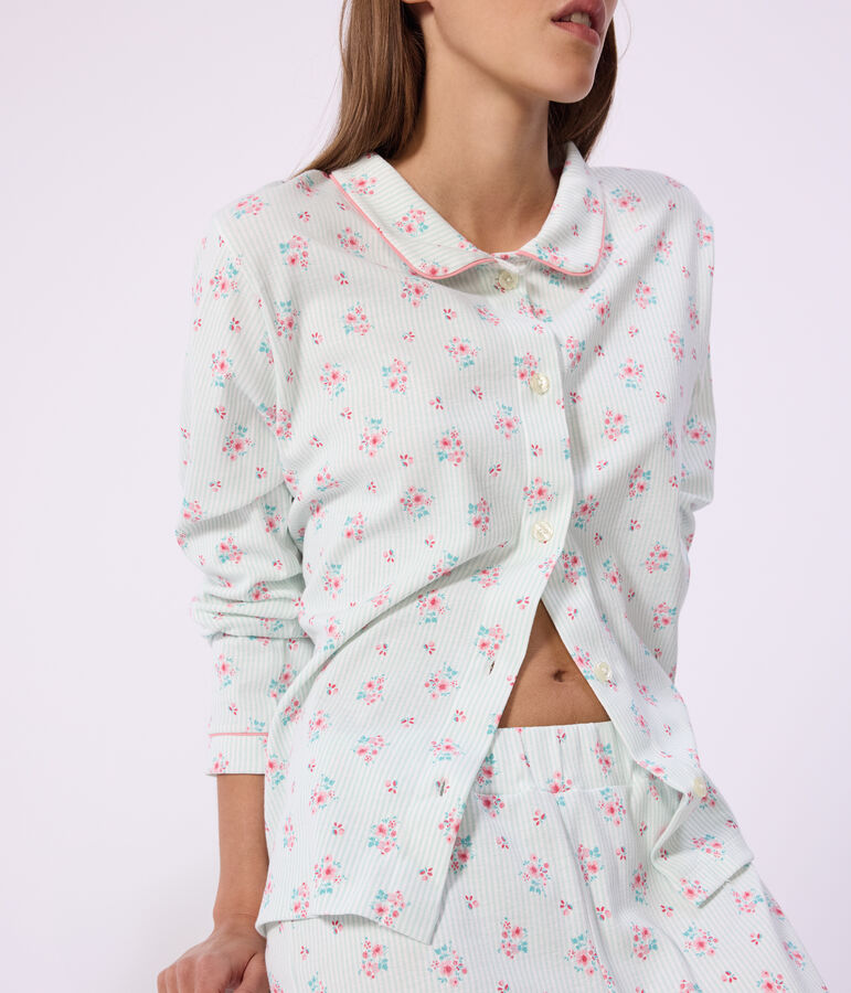 Pijama abotonado de algod&oacute;n estampado para mujer blanco/multicolor