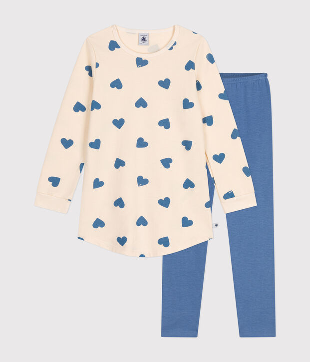 Camis&oacute;n infantil de felpa cepillada con estampado de corazones azul/crudo