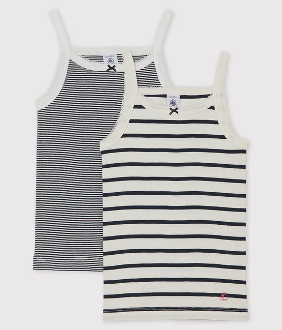 Juego de 2 camisas de tirantes a rayas de niña de algodón orgánico variante 1