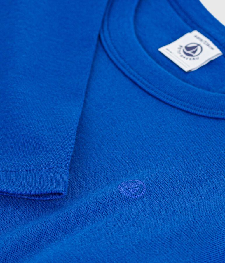 Camiseta infantil lisa de algod&oacute;n de manga larga azul