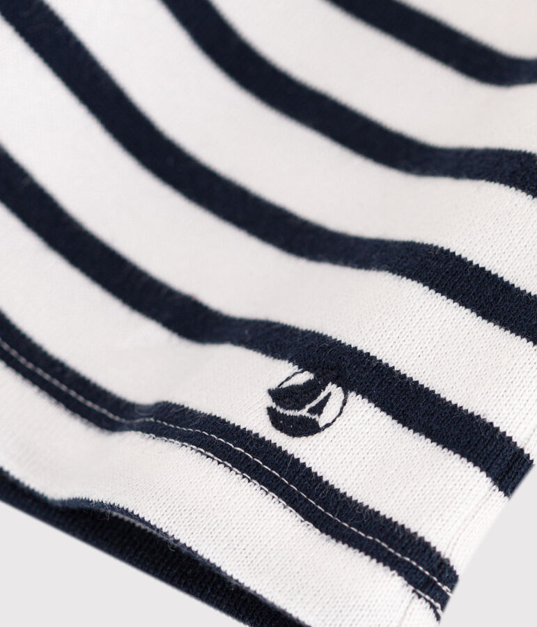 Vestido de manga larga de algod&oacute;n grueso a rayas de ni&ntilde;a blanco/azul