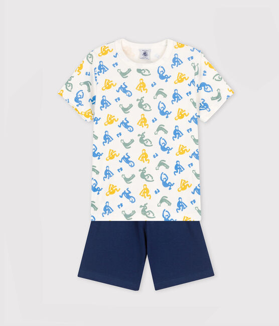Pijama corto con monos de algodón de niño blanco MARSHMALLOW/blanco MULTICO