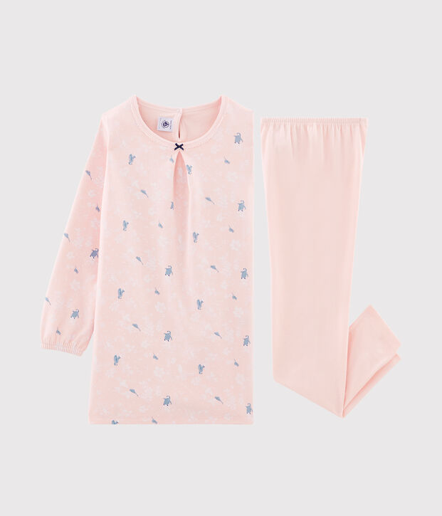 Camis&oacute;n de manga larga estampado de ping&uuml;inos para ni&ntilde;a de punto doble cara rosa/multicolor