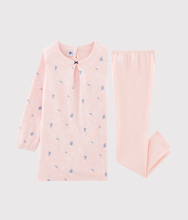 Camis&oacute;n de manga larga estampado de ping&uuml;inos para ni&ntilde;a de punto doble cara rosa MINOIS/blanco MULTICO