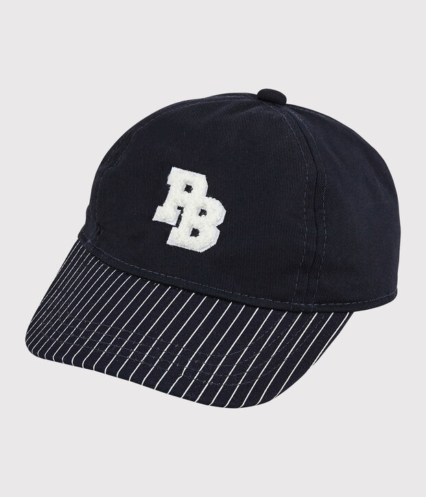 Gorra con placa de rizo de beb&eacute; ni&ntilde;o. azul/blanco