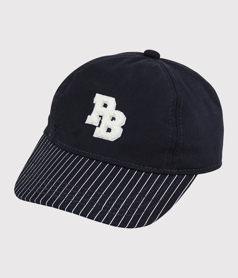 Gorra con placa de rizo de beb&eacute; ni&ntilde;o. azul/blanco