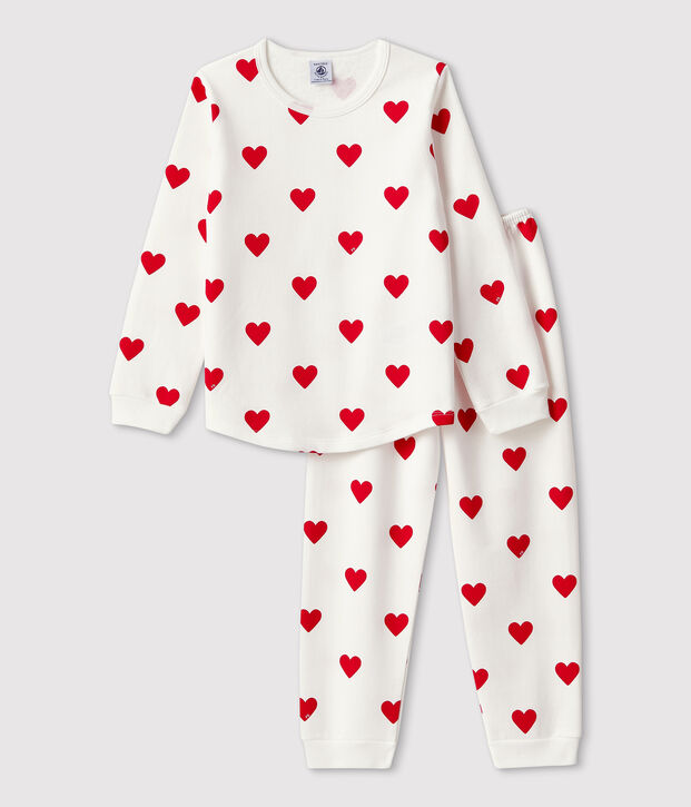 Pijama infantil con corazones de felpa blanco/rojo