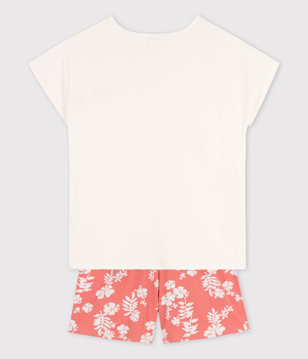 Pijama corto de algod&oacute;n para chica blanco/rosa