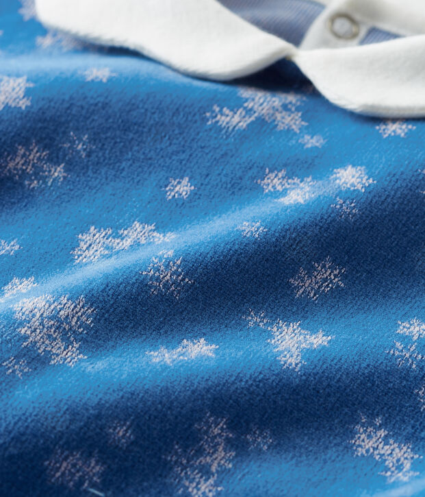 Pijama de terciopelo para beb&eacute; ni&ntilde;a azul/blanco