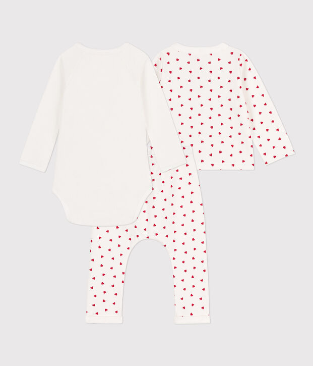 Conjunto de algod&oacute;n estampado para beb&eacute; blanco/rojo