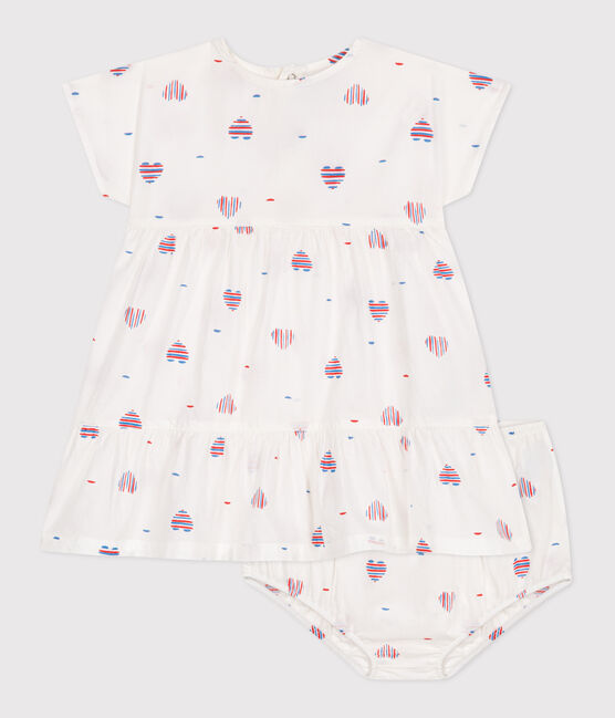 Vestido de algodón de manga corta y pololo con estampado de corazones para bebé blanco AVALANCHE/ MULTICO