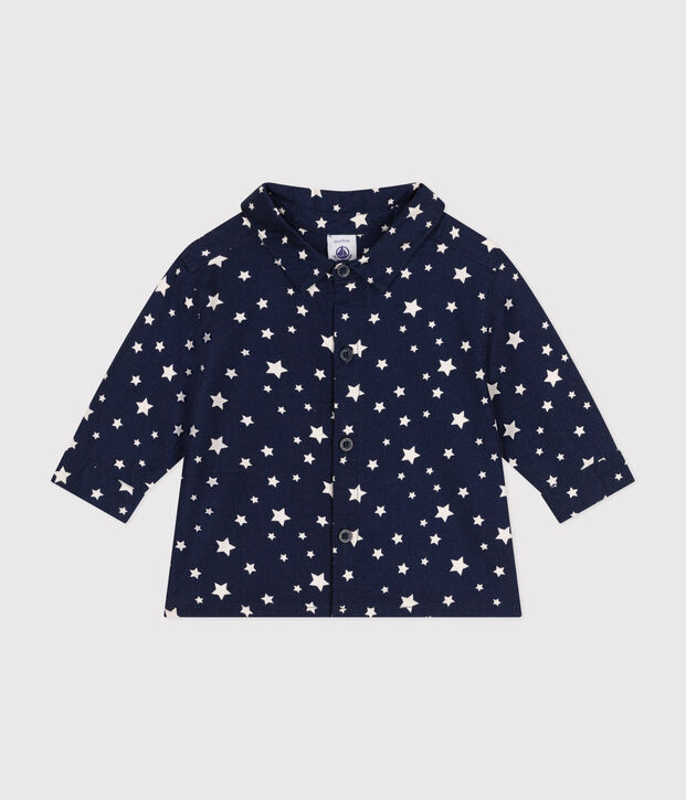 Camisa de franela para beb&eacute; azul/blanco