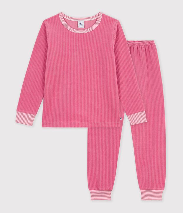 Pijama infantil liso de pana rosa