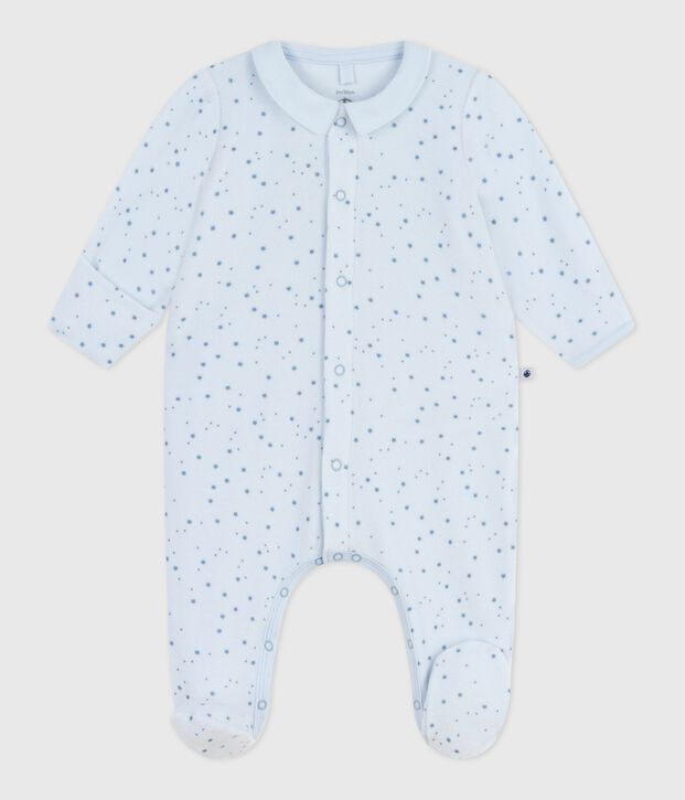 Pijama de terciopelo con cuello estampado para beb&eacute; azul/azul