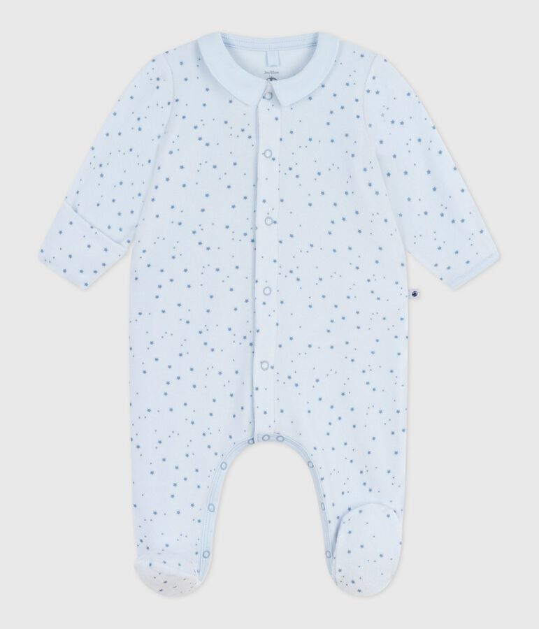 Pijama de terciopelo con cuello estampado para beb&eacute; azul/azul