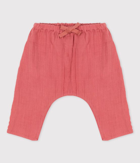 Pantalón de estilo saragüelles liso de gasa de algodón ecológico para bebé rosa PAPAYE