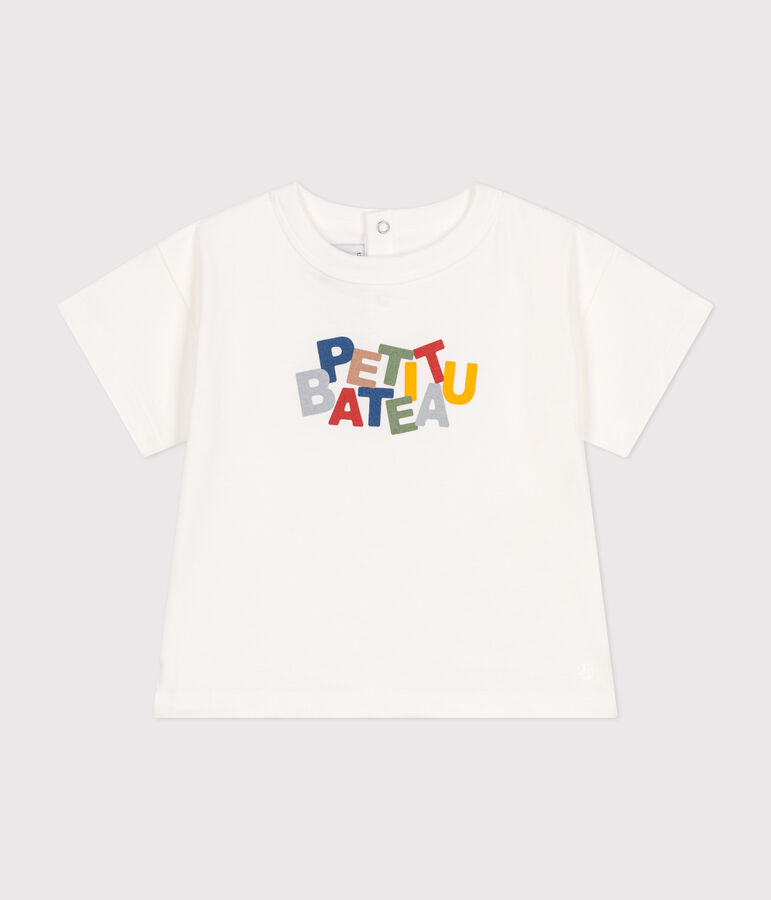 Camiseta de manga corta de punto fino para beb&eacute; blanco