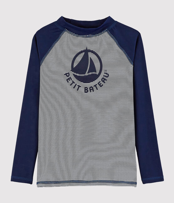 Camiseta anti-uv reciclada de niña/niño azul SMOKING/blanco MARSHMALLOW