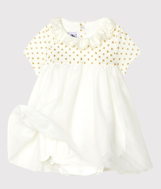 Vestido-bodi de algodón de lino para bebé niña blanco MARSHMALLOW/amarillo OR