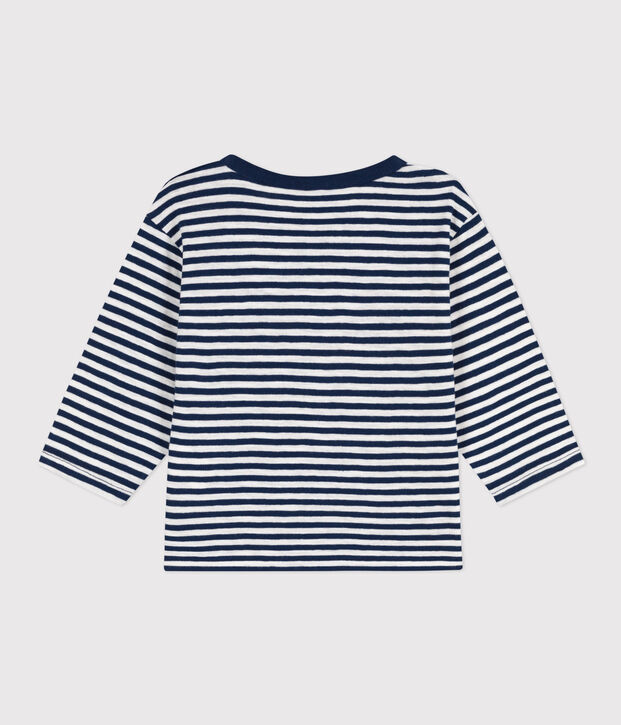 Camiseta de manga larga de punto flameado a rayas para beb&eacute; azul/blanco