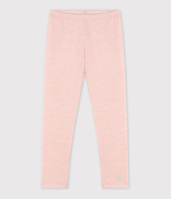 Leggings milrayas de lana y algodón para niña pequeña rosa CHARME/blanco MARSHMALLOW