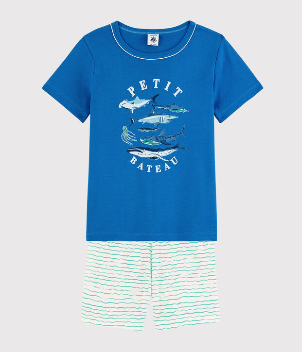 Pijama corto con animales marinos de ni&ntilde;o de algod&oacute;n azul/multicolor