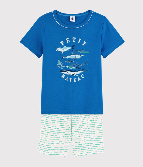 Pijama corto con animales marinos de niño de algodón azul COOL/crudo MULTICO