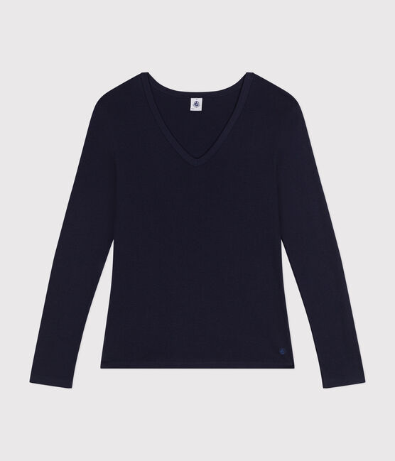 Camiseta Iconique de manga larga de algodón liso para mujer azul SMOKING