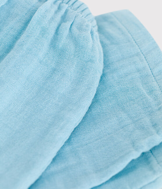 Pantalón liso de gasa de algodón para bebé azul AQUATIC