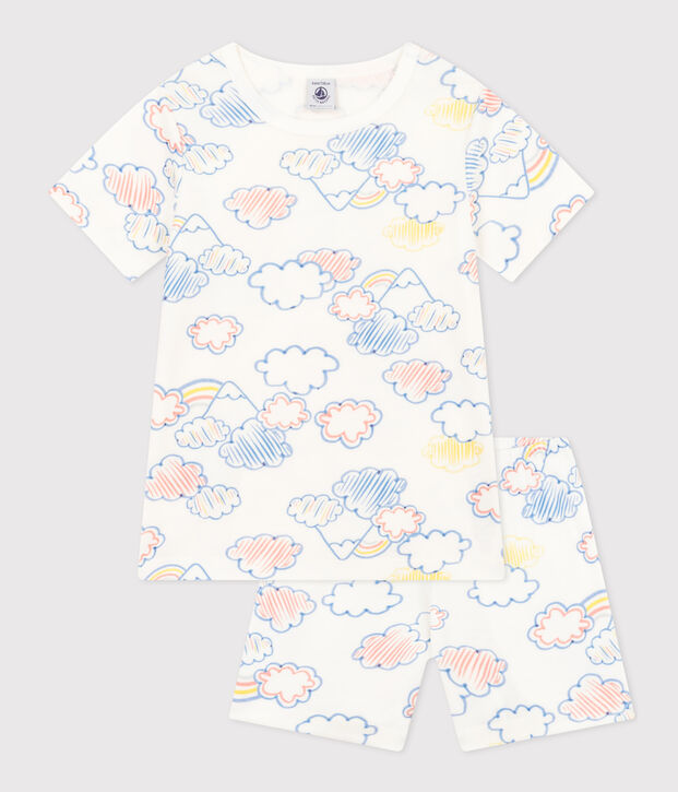 Pijama corto infantil con estampado de arco&iacute;ris de algod&oacute;n blanco/multicolor