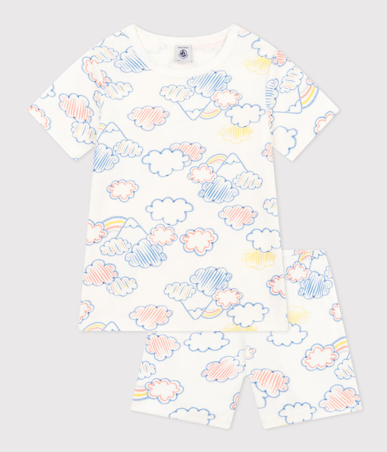 Pijama corto infantil con estampado de arco&iacute;ris de algod&oacute;n blanco/multicolor