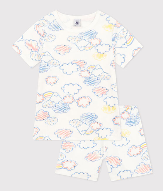 Pijama corto infantil con estampado de arcoíris de algodón  blanco MARSHMALLOW/blanco MULTICO