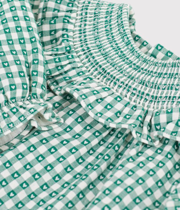 Vestido vichy de manga larga de algod&oacute;n para beb&eacute; verde/blanco