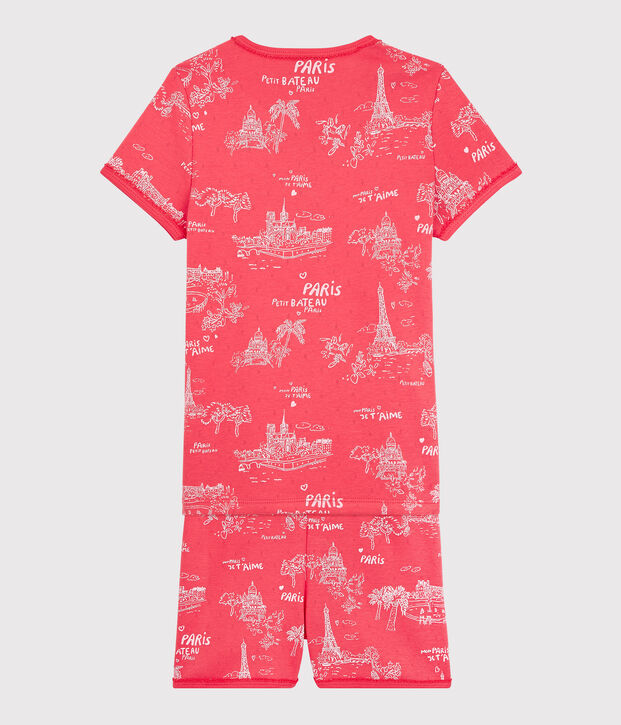 Pijama corto de algod&oacute;n con estampado de Par&iacute;s para ni&ntilde;a rosa/rosa
