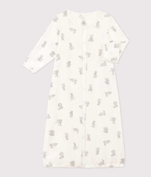 Mono saco de algod&oacute;n estampado blanco/gris
