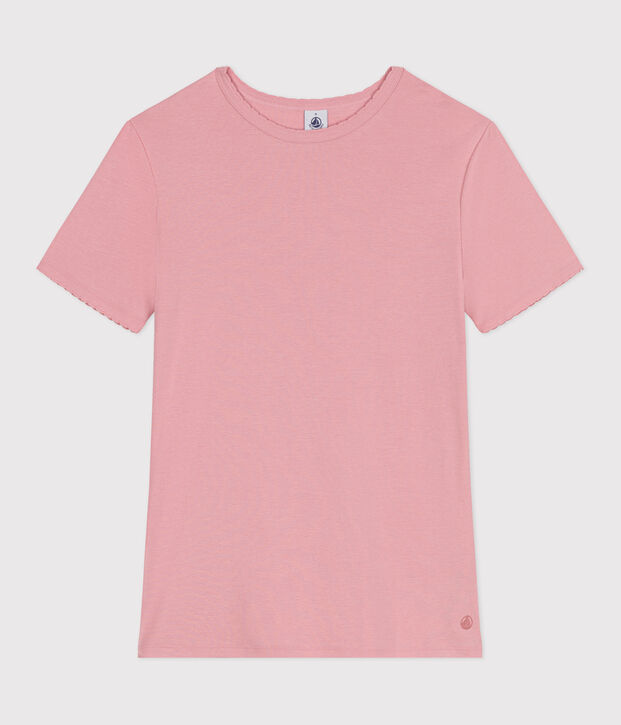 Camiseta lisa Ic&oacute;nica de algod&oacute;n con punto cocotte para mujer rosa