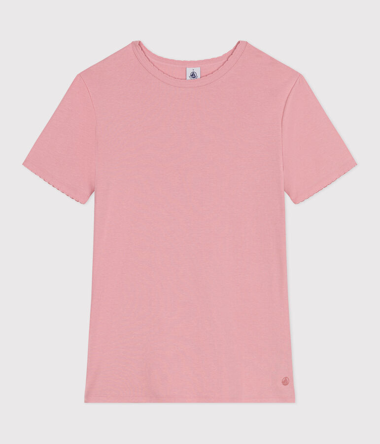Camiseta lisa Ic&oacute;nica de algod&oacute;n con punto cocotte para mujer rosa