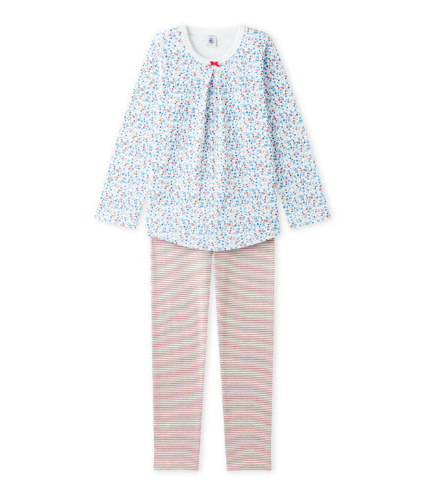 Pijama estampado para ni&ntilde;a blanco/multicolor