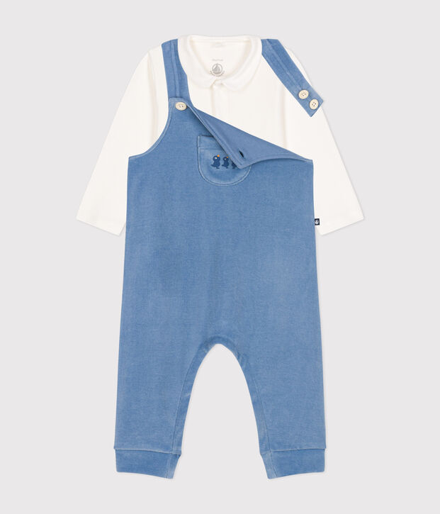 Conjunto de peto de terciopelo para beb&eacute; azul