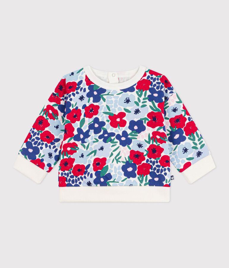 Sudadera de algod&oacute;n con capucha y estampado de flores para beb&eacute; blanco/multicolor