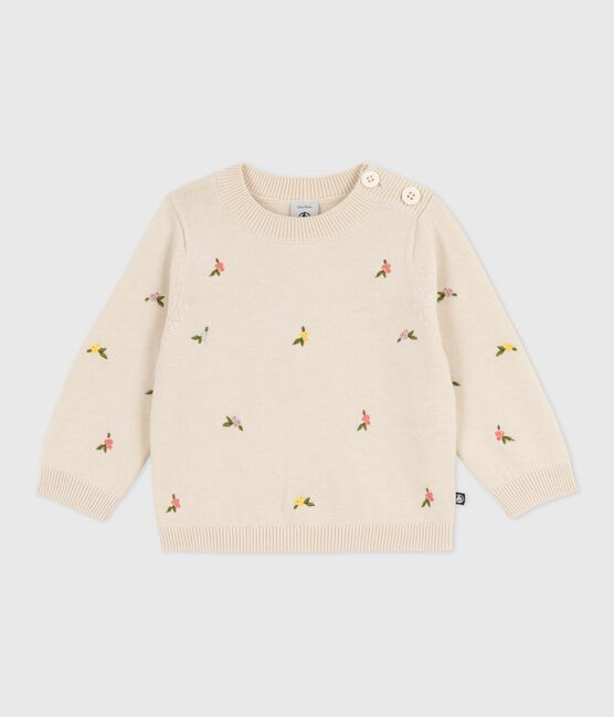 Jersey de lana y algodón con flores bordadas para bebé blanco AVALANCHE/ MULTICO