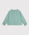 Blusa infantil de algod&oacute;n de manga larga con cuello y estampado verde/blanco
