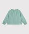 Blusa infantil de algod&oacute;n de manga larga con cuello y estampado verde/blanco