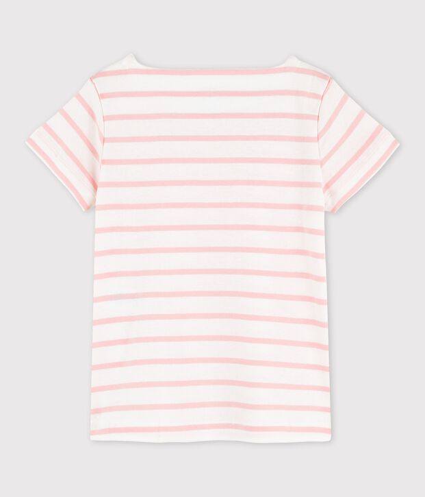 Camiseta de manga corta de algod&oacute;n de ni&ntilde;a blanco/rosa